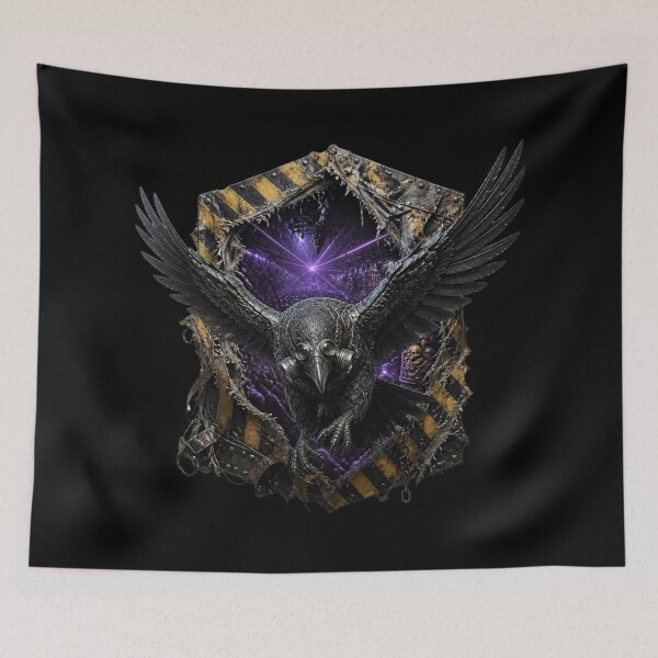 Item preview, Cyberpunk Mechanical Raven Industrial Hazard Frame Graphic designed and sold by LazyDayzCo.