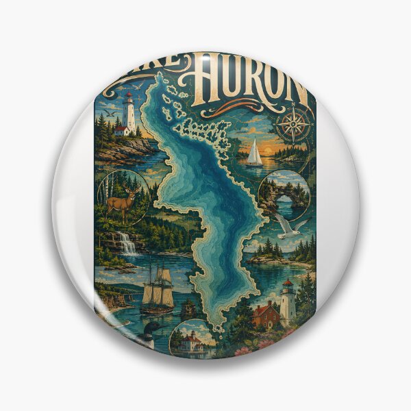 Item preview, Lake Huron Great Lakes Coast with Lighthouses and Island Shores designed and sold by Places On Earth.
