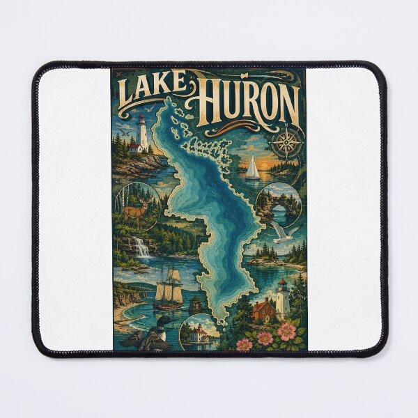 Item preview, Lake Huron Great Lakes Coast with Lighthouses and Island Shores designed and sold by Places On Earth.