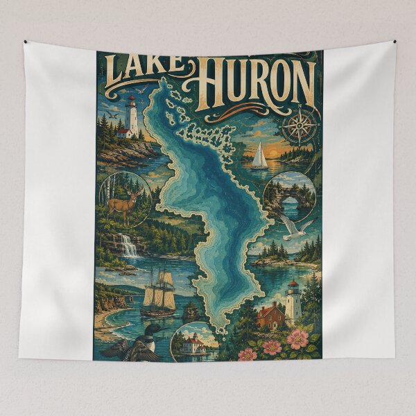 Item preview, Lake Huron Great Lakes Coast with Lighthouses and Island Shores designed and sold by Places On Earth.
