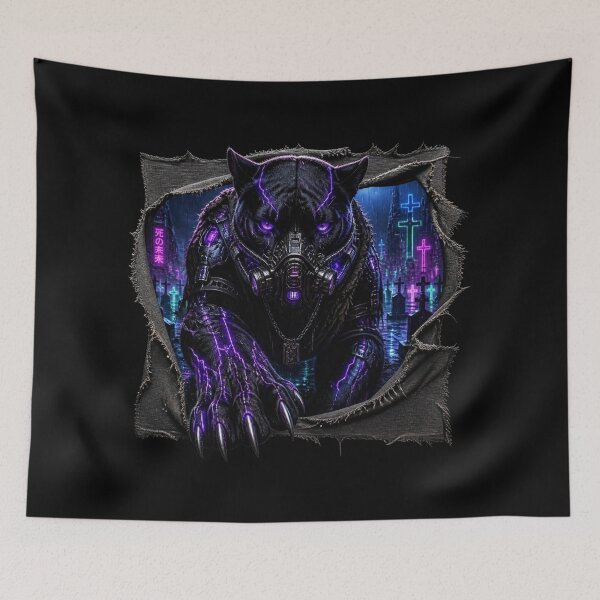 Item preview, Cyberpunk Panther Neon Graveyard Frame Graphic designed and sold by LazyDayzCo.