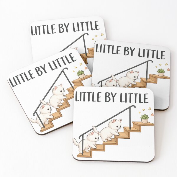 Item preview, Cute White Kittens Walking Stairs Little By Little designed and sold by Nicha Studio.