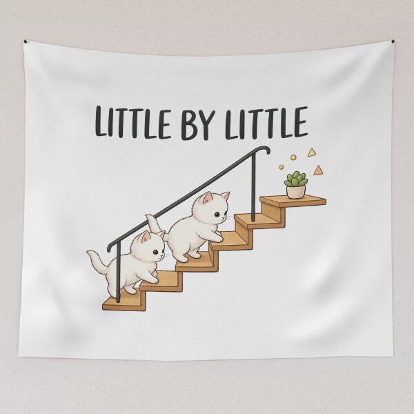 Item preview, Cute White Kittens Walking Stairs Little By Little designed and sold by Nicha Studio.