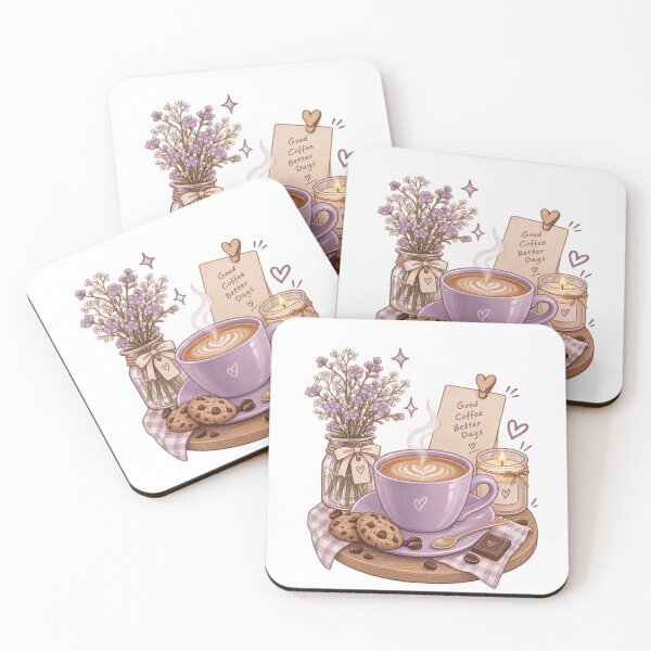 Item preview, Cozy Lavender Coffee Cup With Flowers And Cookies designed and sold by Kiralemon.