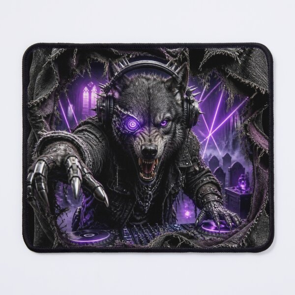 Item preview, Cyberpunk Wolf DJ Graveyard Rave Frame Graphic designed and sold by LazyDayzCo.