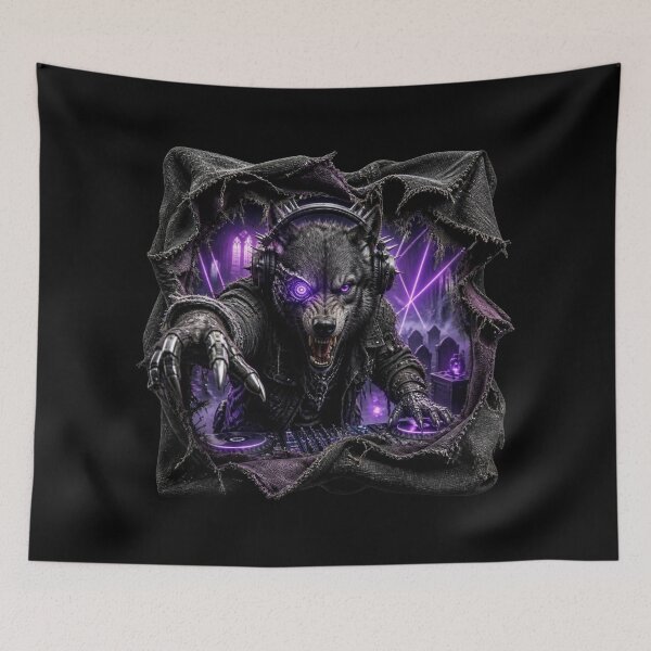 Item preview, Cyberpunk Wolf DJ Graveyard Rave Frame Graphic designed and sold by LazyDayzCo.