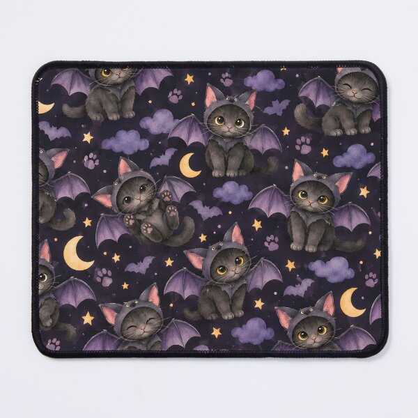 Item preview, Kawaii Bat Cat Halloween Night Seamless Pattern designed and sold by blankTeeShirt.