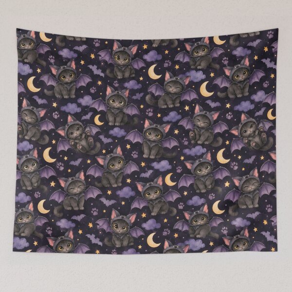 Item preview, Kawaii Bat Cat Halloween Night Seamless Pattern designed and sold by blankTeeShirt.