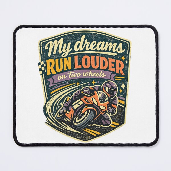 Item preview, My Dreams Run Louder on Two Wheels Motorcycle Racing Biker Retro Art designed and sold by inkoutninja.