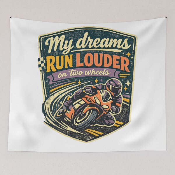 Item preview, My Dreams Run Louder on Two Wheels Motorcycle Racing Biker Retro Art designed and sold by inkoutninja.