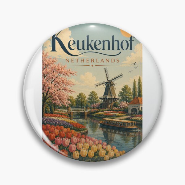 Item preview, Keukenhof Netherlands Tulip Gardens with Dutch Windmill designed and sold by Aryabek.