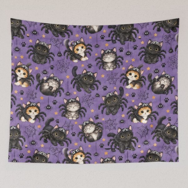 Item preview, Kawaii Halloween Spider Cats Seamless Pattern designed and sold by blankTeeShirt.