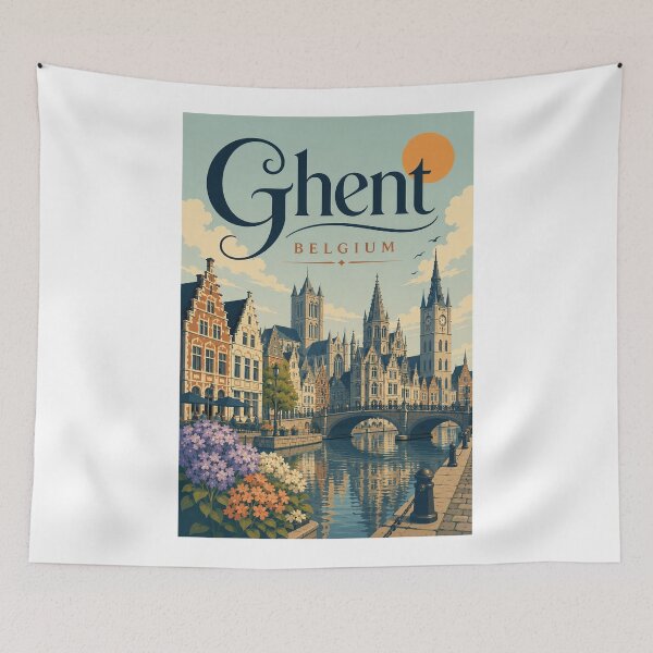 Item preview, Ghent Belgium Historic Cityscape Along the Leie River designed and sold by Aryabek.