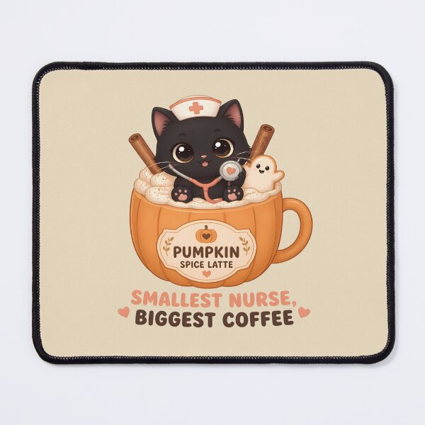 Item preview, Halloween Kawaii Nurse Cat – Pumpkin Spice Latte & Coffee designed and sold by Art-Arcade6.