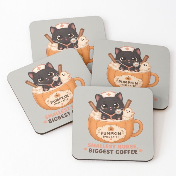 Item preview, Halloween Kawaii Nurse Cat – Pumpkin Spice Latte & Coffee designed and sold by Art-Arcade6.