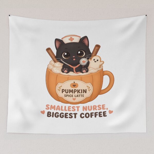 Item preview, Halloween Kawaii Nurse Cat – Pumpkin Spice Latte & Coffee designed and sold by Art-Arcade6.