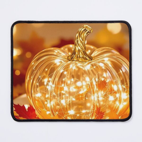 Item preview, Glowing Glass Pumpkin with Fairy Lights — Cozy Autumn Bokeh Print designed and sold by LYAN-STORE.