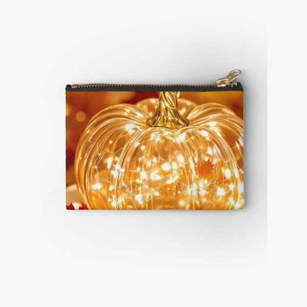 Item preview, Glowing Glass Pumpkin with Fairy Lights — Cozy Autumn Bokeh Print designed and sold by LYAN-STORE.
