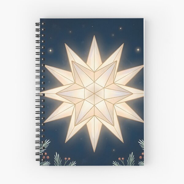 Item preview, Glowing Herrnhuter Star & Pine Boughs Christmas Night Illustration designed and sold by Sybille-Yates.
