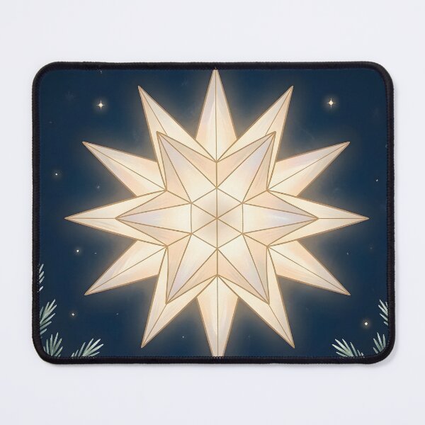 Item preview, Glowing Herrnhuter Star & Pine Boughs Christmas Night Illustration designed and sold by Sybille-Yates.