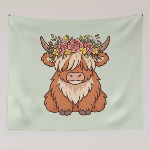 Item preview, Highland Cow with Flower Crown designed and sold by Rariks.