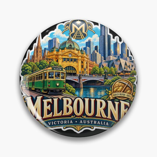 Item preview, Melbourne Heritage Skyline – Vintage Tram & Gold Rush Art designed and sold by URBIVO.