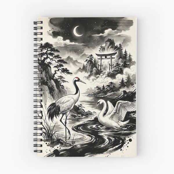 Item preview, Sacred Crane and Swan in Mystical Sumi-e Realm designed and sold by iris-festival.