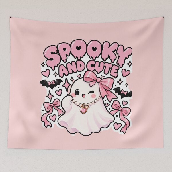Item preview, Spooky And Cute Pink Bow Ghost designed and sold by Artistprinter.