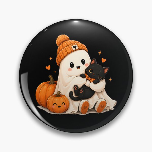 Item preview, Cute Ghost Hugging Black Cat Autumn Halloween Pumpkin designed and sold by Michasstuckey.