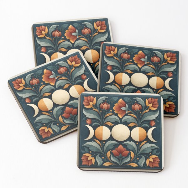 Item preview, Moon Phases Botanical Folk Art Illustration designed and sold by Hoity-Toity.
