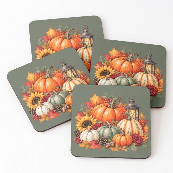 Item preview, Watercolor Autumn Pumpkin Harvest with Sunflower and Lantern designed and sold by blankTeeShirt.