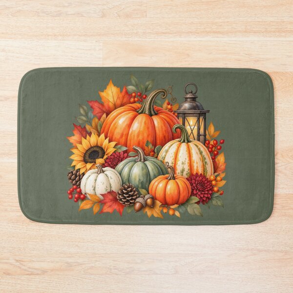 Item preview, Watercolor Autumn Pumpkin Harvest with Sunflower and Lantern designed and sold by blankTeeShirt.