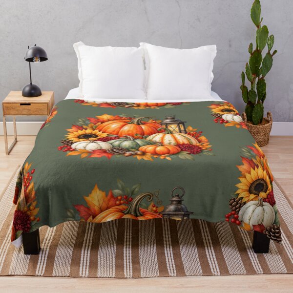 Item preview, Watercolor Autumn Pumpkin Harvest with Sunflower and Lantern designed and sold by blankTeeShirt.