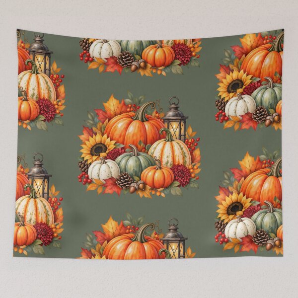 Item preview, Watercolor Autumn Pumpkin Harvest with Sunflower and Lantern designed and sold by blankTeeShirt.