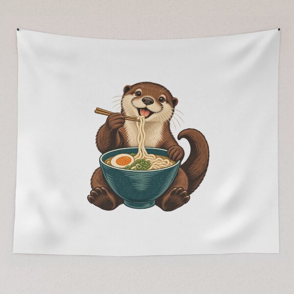 Item preview, Otter Eating Ramen - Cute Noodle Lover Art designed and sold by cybersilverhand.