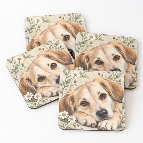 Item preview, Sweet Dog with Daisies Watercolor Portrai designed and sold by LinaDesign Store.