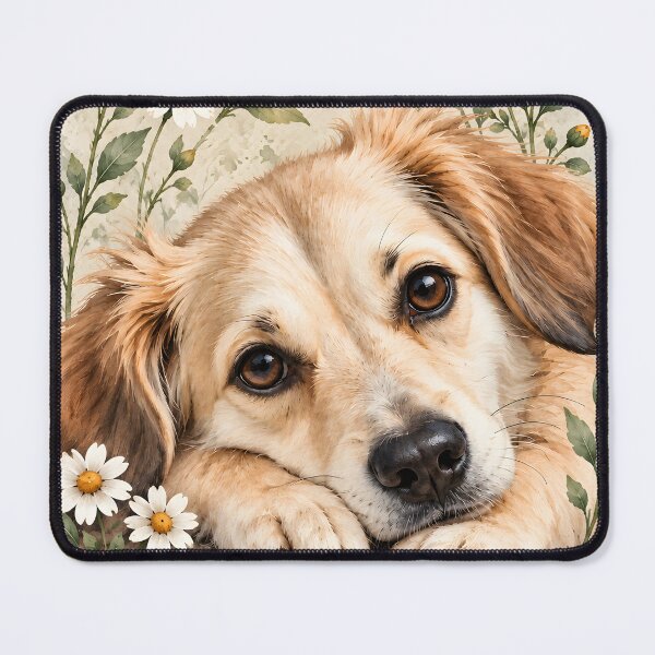 Item preview, Sweet Dog with Daisies Watercolor Portrai designed and sold by LinaDesign Store.