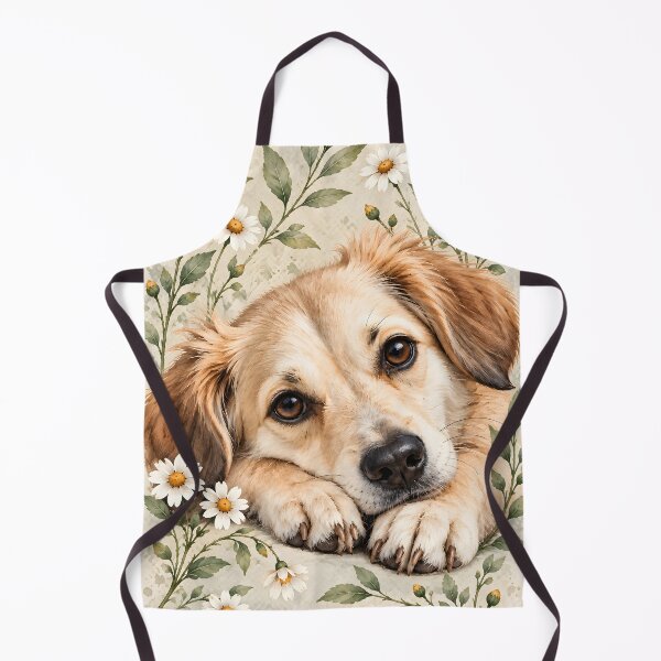 Item preview, Sweet Dog with Daisies Watercolor Portrai designed and sold by LinaDesign Store.