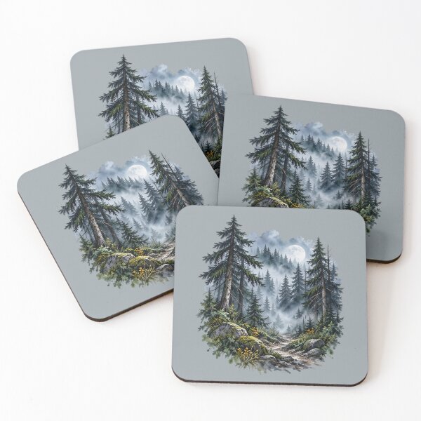 Item preview, Misty Moonlit Pine Forest Watercolor designed and sold by blankTeeShirt.