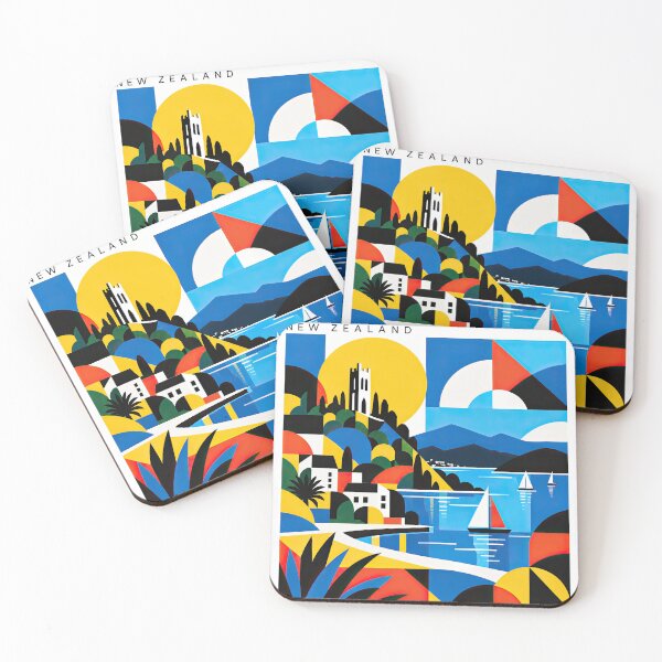 Item preview, Colorful geometric travel poster illustrating Nelson, New Zealan designed and sold by ckybe.