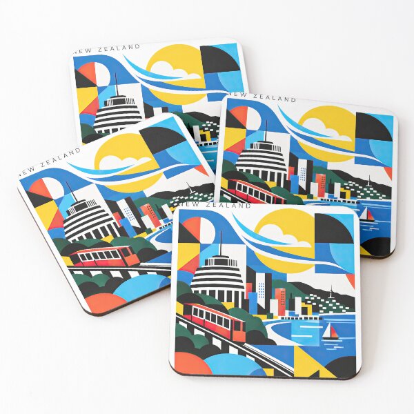 Item preview, Colorful geometric travel poster depicting Wellington, New Zeala designed and sold by ckybe.