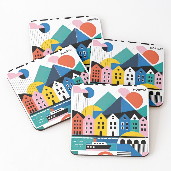 Item preview, Colorful geometric illustration of Bergen, Norway featuring moun designed and sold by ckybe.