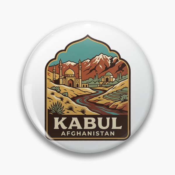 Item preview, Unique Kabul Afghanistan Travel Badge, Retro Hindu Kush Valley & Islamic Architecture Emblem designed and sold by raedattia.