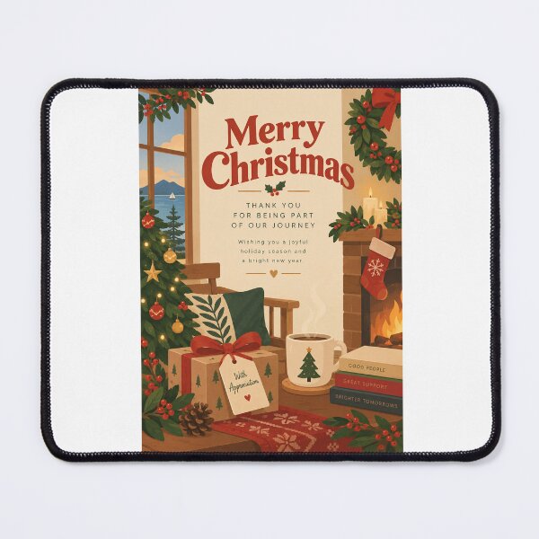 Item preview, Merry Christmas Appreciation with Festive Tree, Fireplace, Holly and Mountain Lake for Client designed and sold by Aryabek.