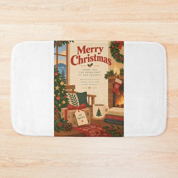 Item preview, Merry Christmas Appreciation with Festive Tree, Fireplace, Holly and Mountain Lake for Client designed and sold by Aryabek.
