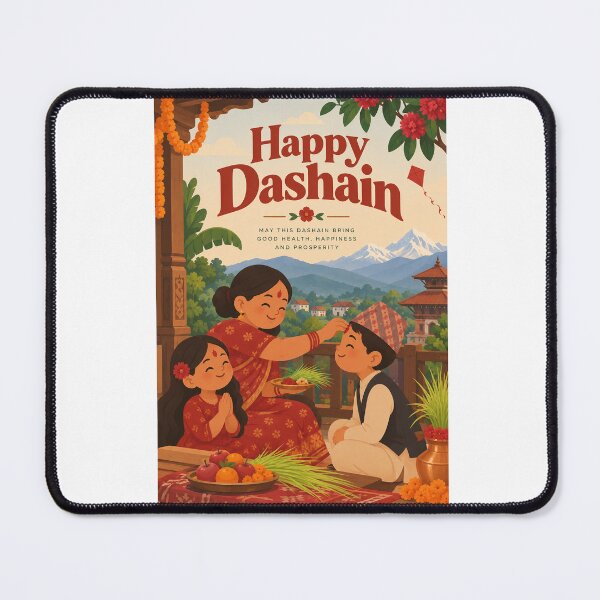 Item preview, Happy Dashain Family Blessing with Tika, Jamara, Himalayan Mountains and Nepalese Traditions designed and sold by Aryabek.