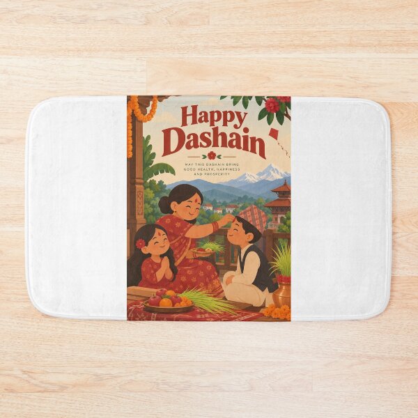 Item preview, Happy Dashain Family Blessing with Tika, Jamara, Himalayan Mountains and Nepalese Traditions designed and sold by Aryabek.