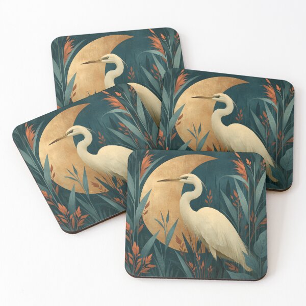 Item preview, Moonlit White Heron Botanical Illustration designed and sold by Hoity-Toity.