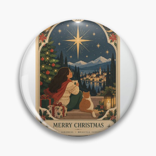 Item preview, Merry Christmas Starry Alpine Village with Moon, Holly, Gifts and Peaceful Winter Night Tarot Style designed and sold by Aryabek.