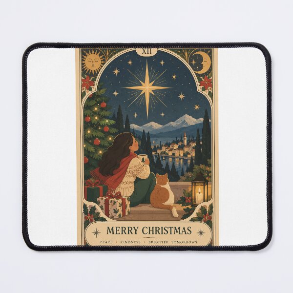 Item preview, Merry Christmas Starry Alpine Village with Moon, Holly, Gifts and Peaceful Winter Night Tarot Style designed and sold by Aryabek.